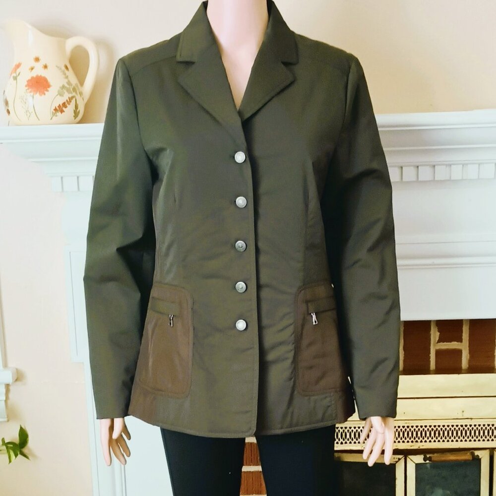 Ma Cherie Women's Army Green Blazer 7 Front Zip Pockets Lined 5 Button Front